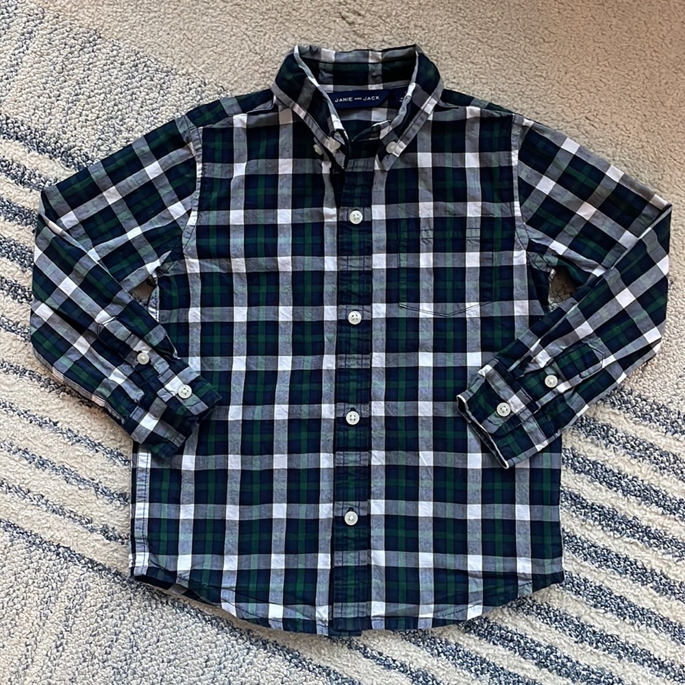 Janie and Jack Green Plaid Button Down